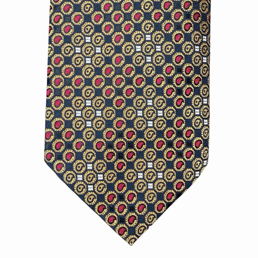 PGA Tour 100% Silk Tie Geometric Pattern Navy Gold Red Mens Necktie NEW